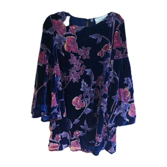 California Moonrise Velvet Boho Dress Size Small Navy Floral Whimsy Goth Gypsy - Picture 1 of 9